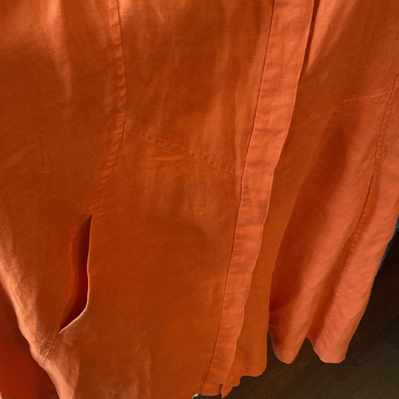 J. Jill Love Linen Zinnia Orange Saffron Shirt Dress M Pockets Button Up $99 - Picture 6 of 9